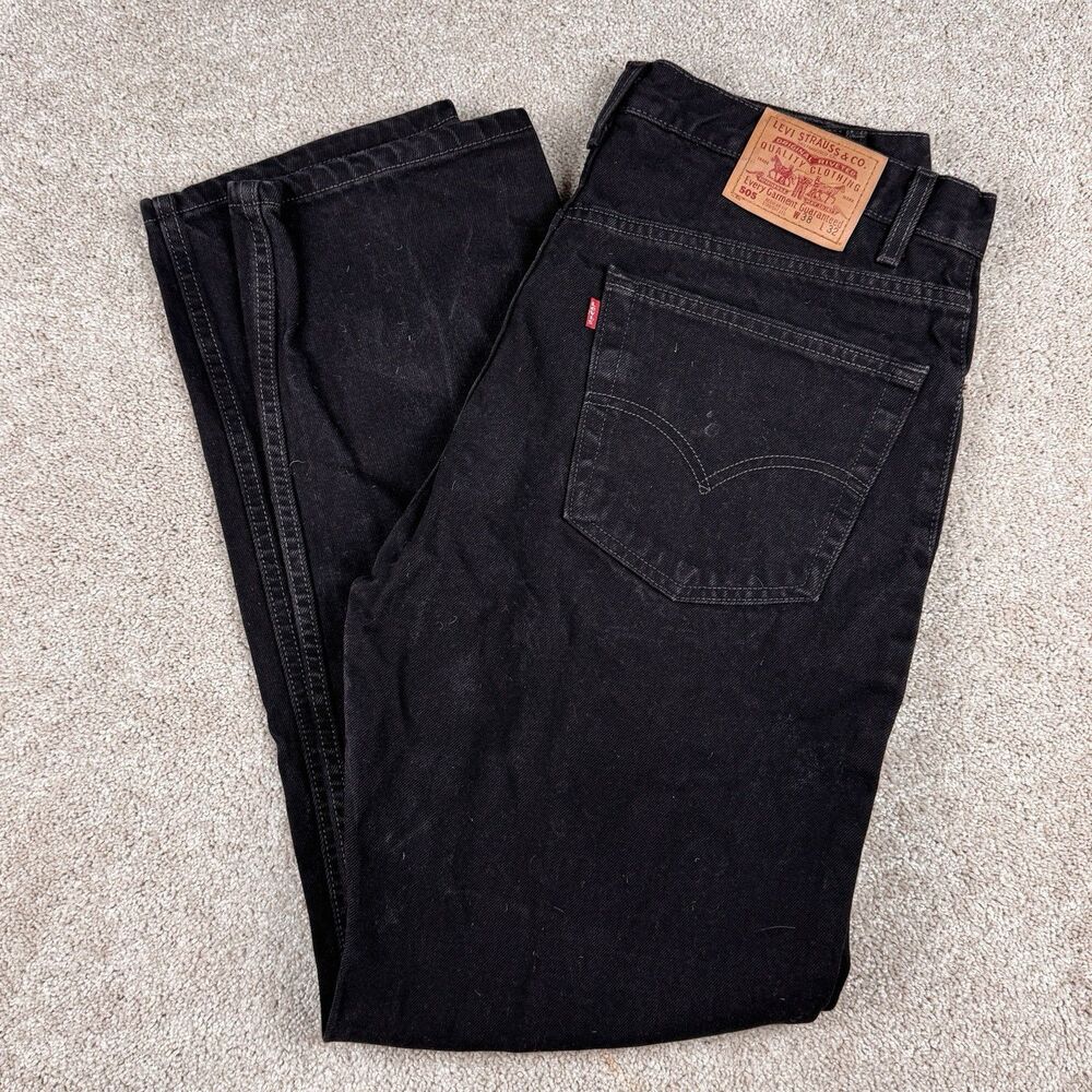 Levi's 505 Black Vintage 90s VTG Dark Denim Jeans Straight Regular Fit 34x32